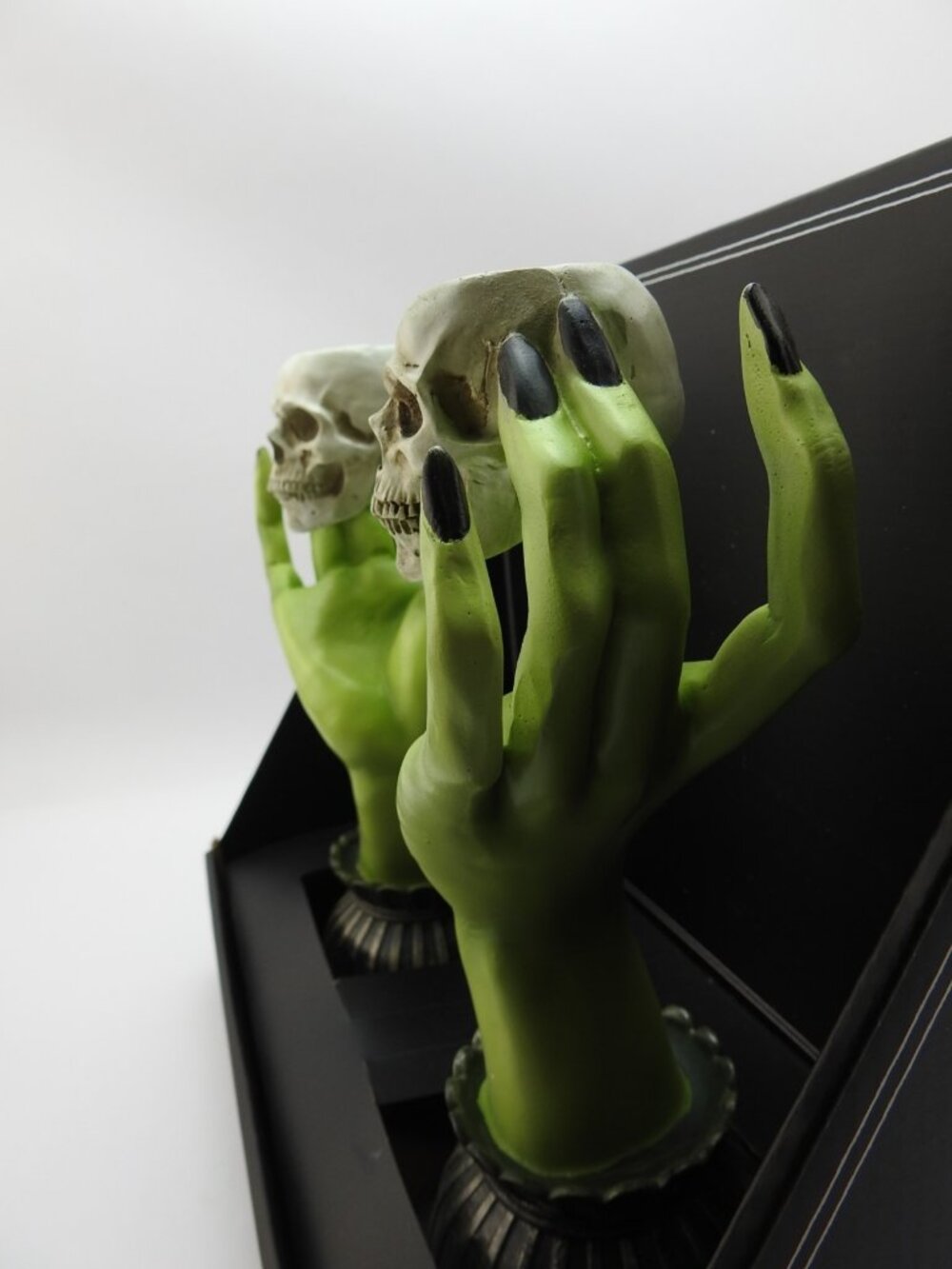 Martha Stewart Halloween Witch Hands Skulls Taper Candle Sticks Pair Holder NIB - Picture 7 of 11